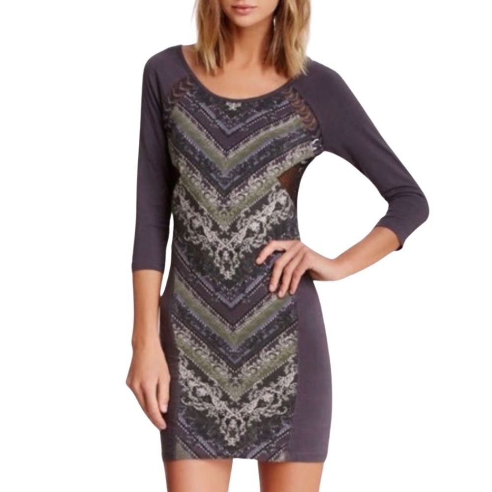 Free People Out of Africa Dress Womens Size Medium Bodycon Mesh Cut Out Bohemian